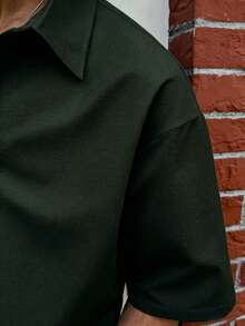 PAVTROS Men's Casual Solid Color Front Button Short Sleeve Shirt, Summer, Formal - Green - View 3