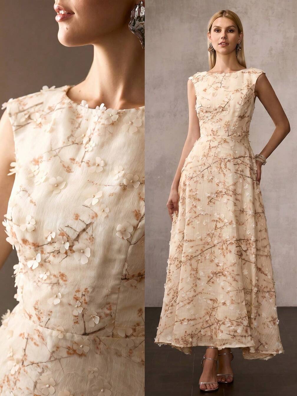 embroidered dress white Elegant Silk M Each embroidered flower is ProductID: 113527 Enchanted prom gown Size:15/34
