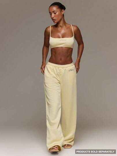 MUSERA Offline' Embroidered Logo Button Waist Detail Drawstring Elasticated Waist Straight Leg Trouser Coord Bottoms Only Cute Everyday Daily Lounge Airport Holidays Vacation Summer Spring Altitude