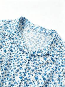 Franclia Đầm ngắn tay kiểu Pháp thanh lịch dành cho nữ cỡ lớn, đầm maxi chữ A tay ngắn in hoa màu xanh dương, cổ áo sơ mi, thắt eo, thích hợp cho kỳ nghỉ ở vùng quê Ý, đầm dự tiệc trà chiều mùa hè. - Xanh và trắng - Xem 3
