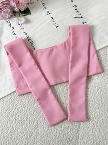SHEIN Playful Pals 3件組 幼童嬰兒女童刺繡粉色條紋襯衫披肩&百褶裙休閒時尚夏季校園穿搭女童制服套裝 - 粉色 - 查看 9
