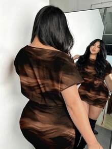 Vestido casual de con parches y fruncidos para mujer de talla - Multicolor 9 - Ver 5