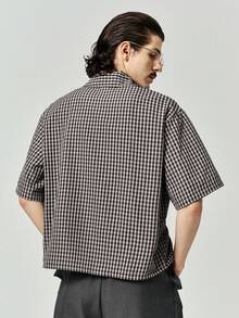STYNVO Camisa de bolsillo de un solo pecho con rayas versátil y de moda para hombres - Café integral - Ver 2