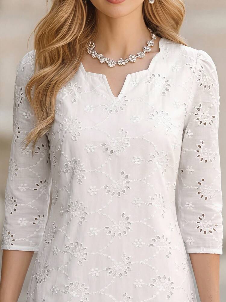 Women's Summer Dress With Notched V-Neck And Short Sleeves, Festival Outfits For Women,Going Out Dress,Elegant Dresses For Women,Vacation Outfits Women,Work Outfits For Women,White Dress