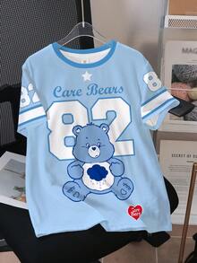 SHEIN X Care Bears Tween Girls' Letter & Number Print Casual Versatile Daily Wear Short Sleeve T-Shirt - White - View 3