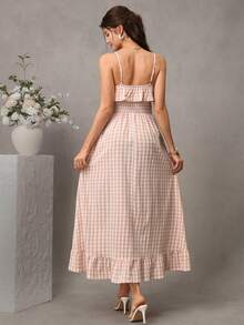Đầm cho con bú SHEIN Maternity Gingham Frill Trim, màu hồng, mùa hè, có túi bên hông. - Hồng - Xem 2