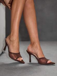 CUCCOO SZL Women's Fashion Pointed Suede Mesh Splicing Rhinestones Decorative Party/Work High Heels Sandals, Halter Elegant Stilettos Summer Shoes - Brown - View 8