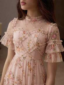 MOTF PREMIUM WOMEN'S ELEGANT FLORAL LONG DRESS - Pink - View 3