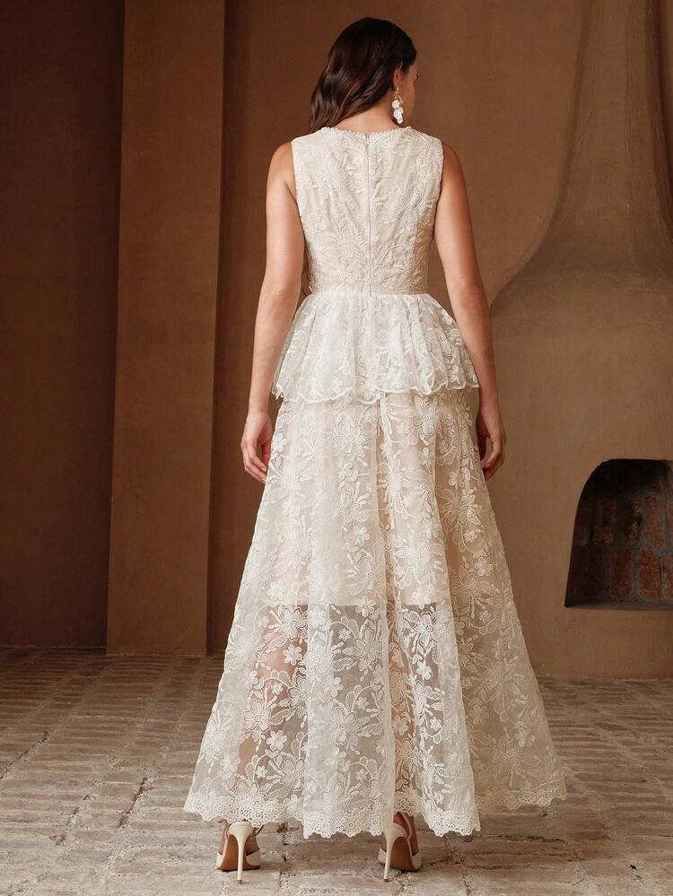 Women's Elegant Floral Embroidered Sleeveless Dress