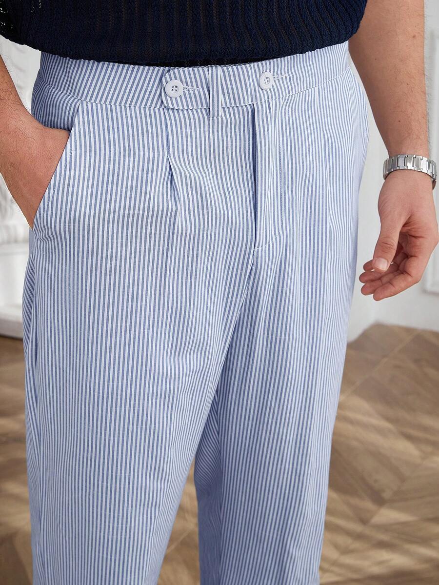 Core Aspect 男士新款直筒裤，蓝白条纹，商务休闲两相宜，四季必备单品，上镜百搭，老公礼物，Y2K风格，ins风穿搭之选
