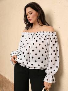 Juhart Áo kiểu nữ cỡ lớn trễ vai, tay phồng, thắt nơ, họa tiết hoa, thích hợp cho tiệc tùng/nghỉ dưỡng, phong cách lãng mạn, thanh lịch. - Đen và trắng - Xem 1