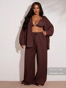 SHEIN BAE Bộ bikini vải kaki nữ cỡ lớn - màu nâu - Xem 7
