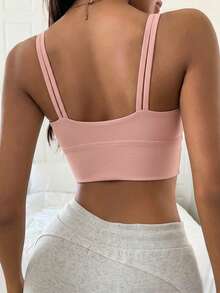 DAZY Lightweight Shaping Solid Color Minimalist Sports Bra, Suitable For Outerwear - Baby Pink - View 2