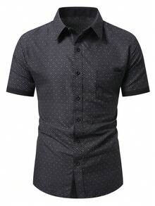Manfinity Mode Men's Plaid Business Casual Short Sleeve Shirt - Black - View 3