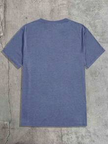 AXEPEAK T-shirt estiva da uomo con ricamo di albero di cocco - blu polveroso - Visualizzare 2