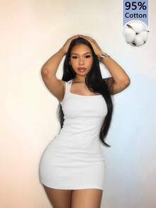 Amplova Wide Strap Square Neck Bodycon Mini Dress - White - View 3