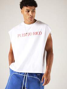 SUMWON Puerto Rico Graphic Print Sleeveless Muscle Tank Top Crew Neck Summer Casual Street Style - White - View 4