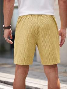 HIMLAND Men's Woven Striped Short Waist Slim Fit Casual Straight Leg Shorts, Suitable For Daily Wear In Summer, Vacation, Father's Day Gifts - Yellow - View 5