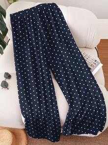 SHEIN Frenchy Plus Size Polka Dot Print Casual Loose Pants - Navy Blue - View 2