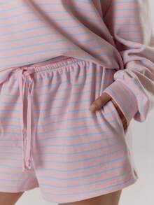 MUSERA Pantalones cortos elásticos de cintura con lazo, de corte relajado, suaves y a rayas, cómodos, lindos, casuales, elegantes para primavera y verano, ideales para vacaciones - Rosa - Ver 6