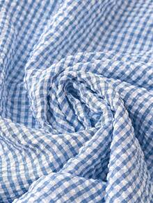 SHEIN LUNE Plus Size Women's Plaid Ruffle Sleeve Fashionable Versatile V-Neck Blouse - Baby Blue - View 5