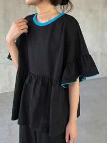FRIFUL Women's Casual Ruffle Sleeve Loose T-Shirt For Summer Vacation - Black - View 5