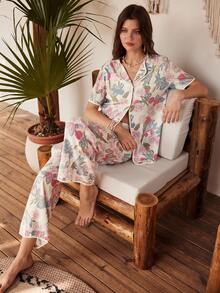 Lullawish Bộ đồ ngủ cardigan in hoa dành cho nữ, thích hợp cho kỳ nghỉ. - Nhiều màu - Xem 6