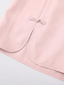 EMERY ROSE Women's Casual Commute Daily Outing Elastic Waist Round Slit Design Chinese Knot Button Decoration Shorts - Baby Pink - View 5