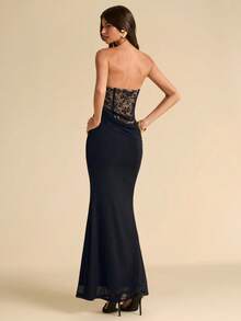SHEIN BAE Đầm hè gợi cảm, thanh lịch với chất liệu ren đen và lưới, kiểu đuôi cá, thích hợp cho ngày Valentine, tiệc tùng, hẹn hò lãng mạn, phù dâu, đám cưới, dạ hội, sinh nhật. - màu đen - Xem 2