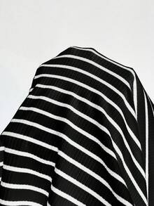 Vionelle Plus Size Women Drawstring Hooded Striped Casual Party Dress - Black - View 4