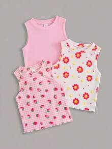 SHEIN Camiseta de tirantes casual y versátil de cuello redondo para niña - Multicolor - Ver 4