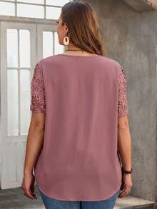 EMERY ROSE Plus Size V-Neck Ruched Short Sleeve Dusty Pink Summer Smart Casual Dressy Top,Fashionable Everyday Women's Vacation Outfits,Solid Country Tops - Pink - View 2