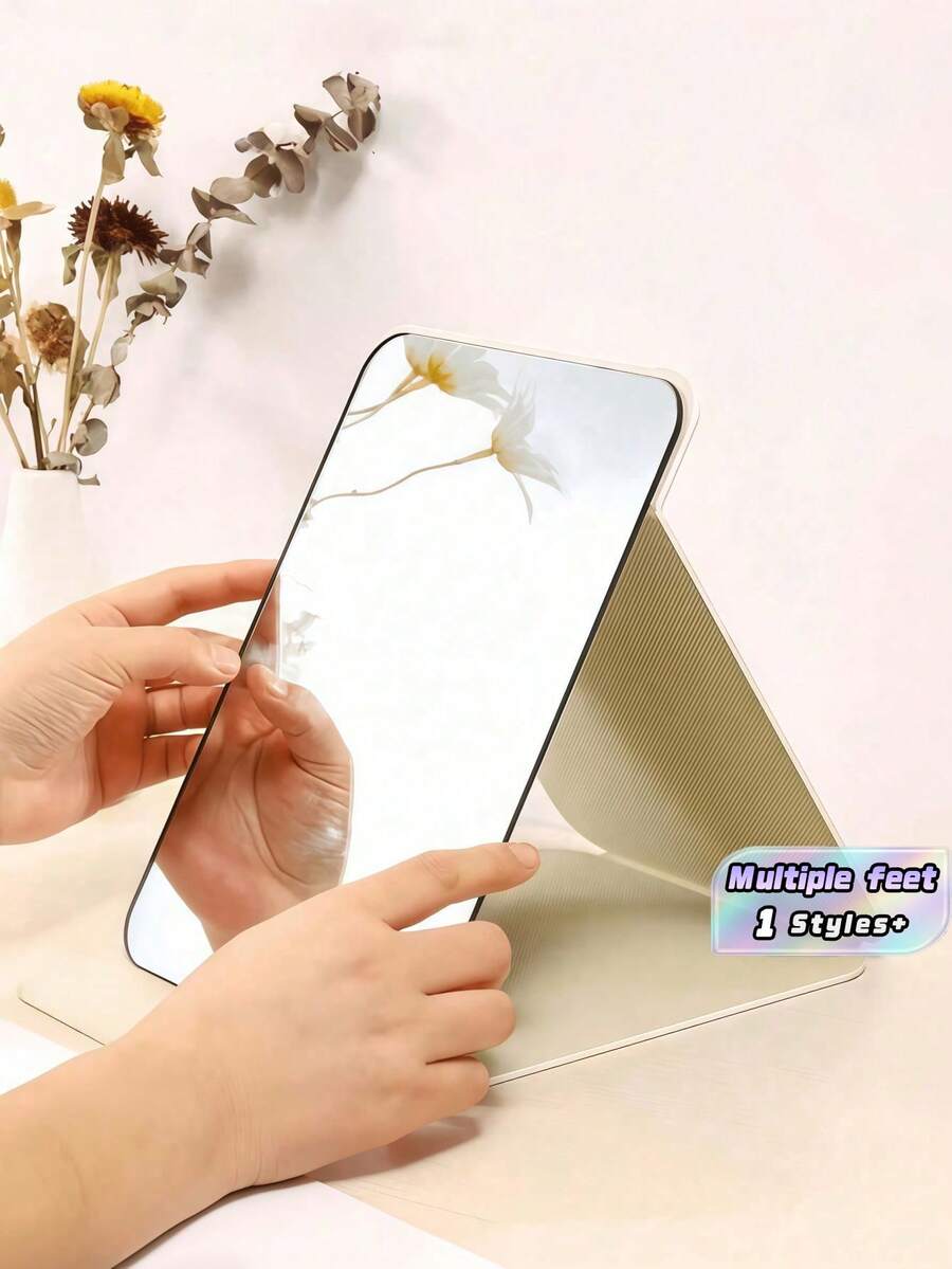 Adjustable Portable Vanity Mirror | Desktop/Handheld Cosmetic Mirror For Dorm, Office & Home | Simple Bathroom Decor - White - View 1