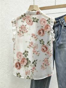 Franclia Áo kiểu nữ bằng vải chiffon chấm bi đen, kiểu dáng thanh lịch lãng mạn với đường viền xếp ly. - Màu be - Xem 2