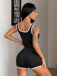 Coolane Women's Summer Going Out Sport Sportswear Casual Daily Wear Basic Antibacterial Deodorized Moisture-Wicking Wear-Resistant Cool Black And White Jumpsuit - Black - View 5