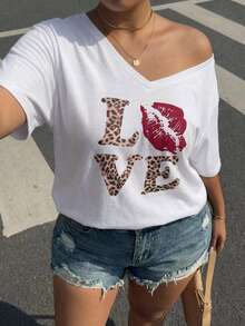 Dazy Plus Camiseta de playa holgada con estampado de leopardo para mujer de talla grande, adecuada para primavera, verano, Día de San Valentín, vacaciones - Blanco - Ver 7