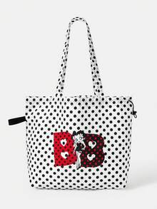 Betty Boop x SHEIN Túi xách cỡ lớn in hình chữ cái chấm bi đen trắng, họa tiết chữ "Love Letter". - trắng - Xem 1