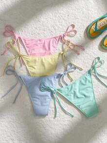 Swim Vcay 2026 New Spring/Summer Women 4pcs Solid Color Beach Vacation Elegant Casual Swimwear Set - Multicolor - View 3