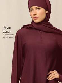 GLOWMODE Reem Modest 1PC Cool Flow 速干防晒连帽衫，带拇指孔和侧边开衩下摆，四分之一拉链，宽松版型，适合训练、跑步、健身、日常运动穿着。 - 紫色 - 查看 3