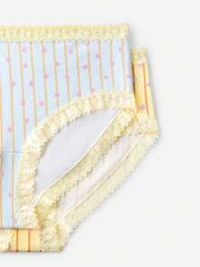 LUVLETTE Plus 2-Pack Women Comfortable Lace Trim Cotton High-Rise Printed Briefs Underwear-Yellow - Multicolor - View 7