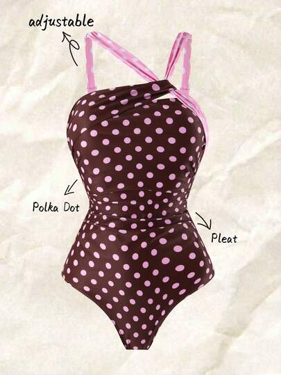 Swim Mod Maillot de bain une pièce 2026 pour femmes, design asymétrique, blocs de couleurs, imprimé pois, volants, sexy dos nu, pour vacances d'été à la plage