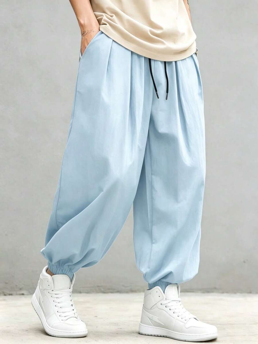 Manfinity Hypemode Men's Casual Loose Drawstring Waist Harem Pants - Baby Blue - View 1