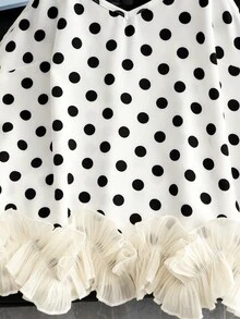 Franclia Women's Elegant Satin Double-Layered Ruffled Sleeveless Camisole,White With Black Polka Dots,Summer,1960s Vintage,Cute,Tea Party,Casual Vacation Top - Black and White - View 7