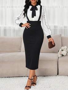 SHEIN Lady Slit Back Pencil Dress With Strap - Black - View 6