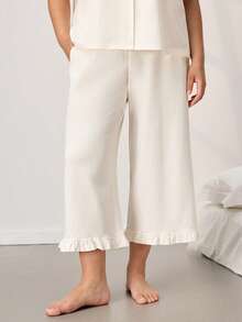 LUVLETTE Damen Große Größen atmungsaktive Baumwolle weiße Braut-Unterwäsche Kurzarm Knopfleiste Top & Hose luftige Loungewear süßes Pyjama Set Hose mit Taschen - Beige - Übersicht 9