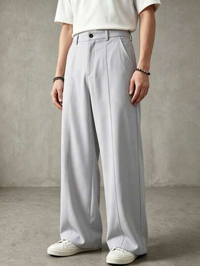 Manfinity Hypemode Men's Solid Color Pocket Wide Leg Loose Casual Pants