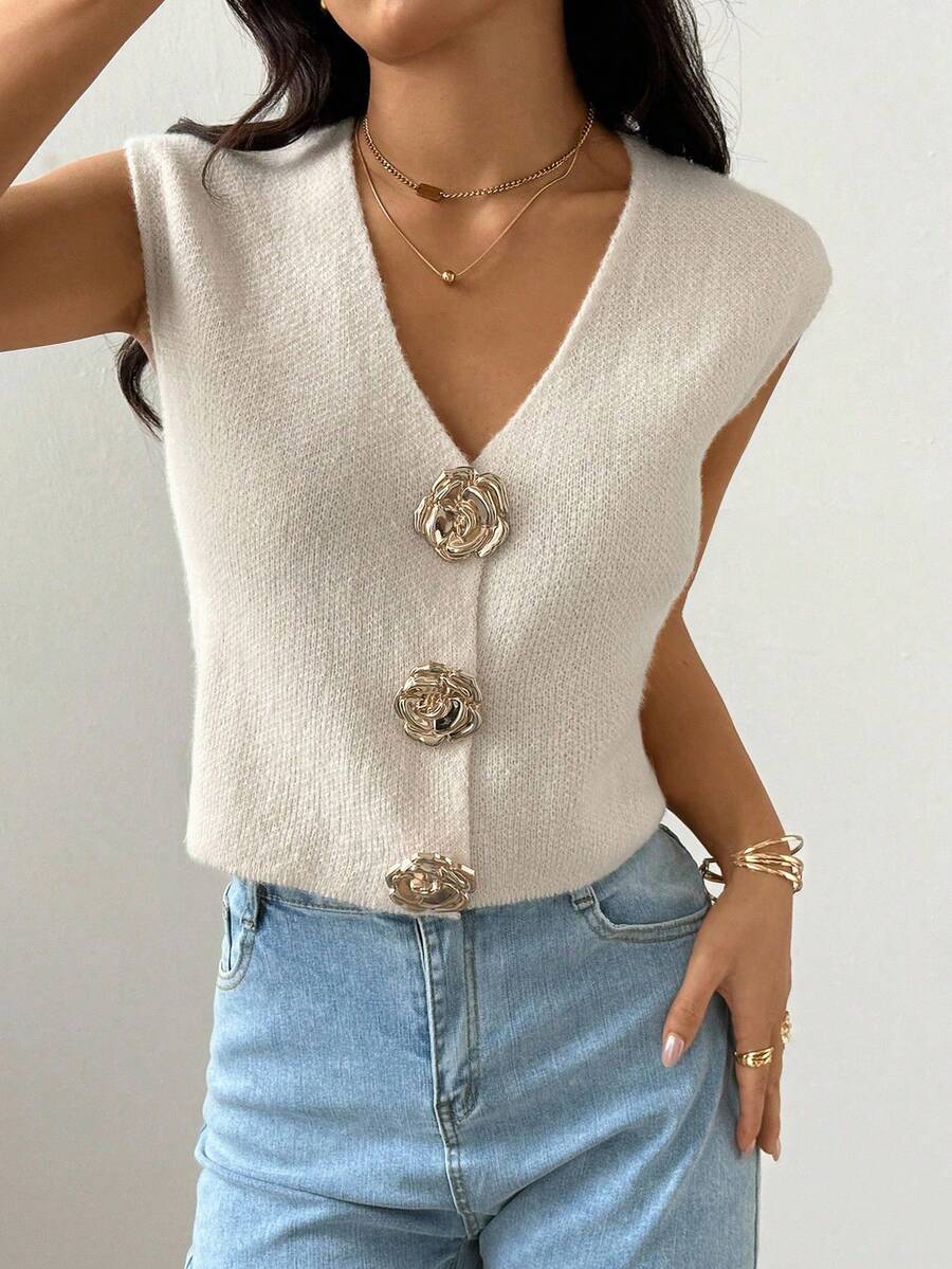SHEIN Raffinéa Rompi Rajut Ringan Desain Elegan Prancis Terbaru untuk Wanita, Cocok untuk Musim Panas. - Aprikot - View 1