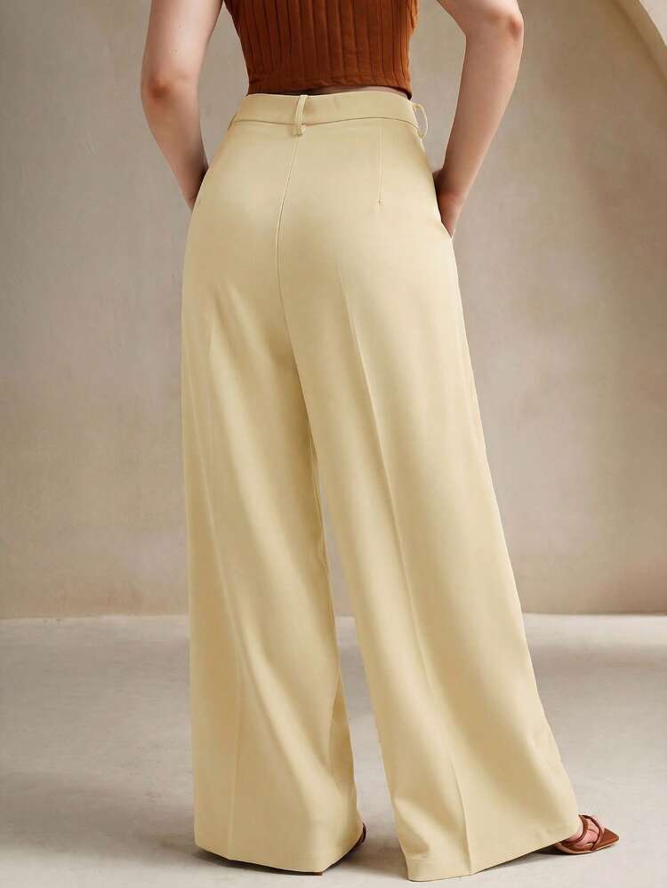 Plus Size Black Elegant Casual/Office Wear Straight Leg Pants For Women
