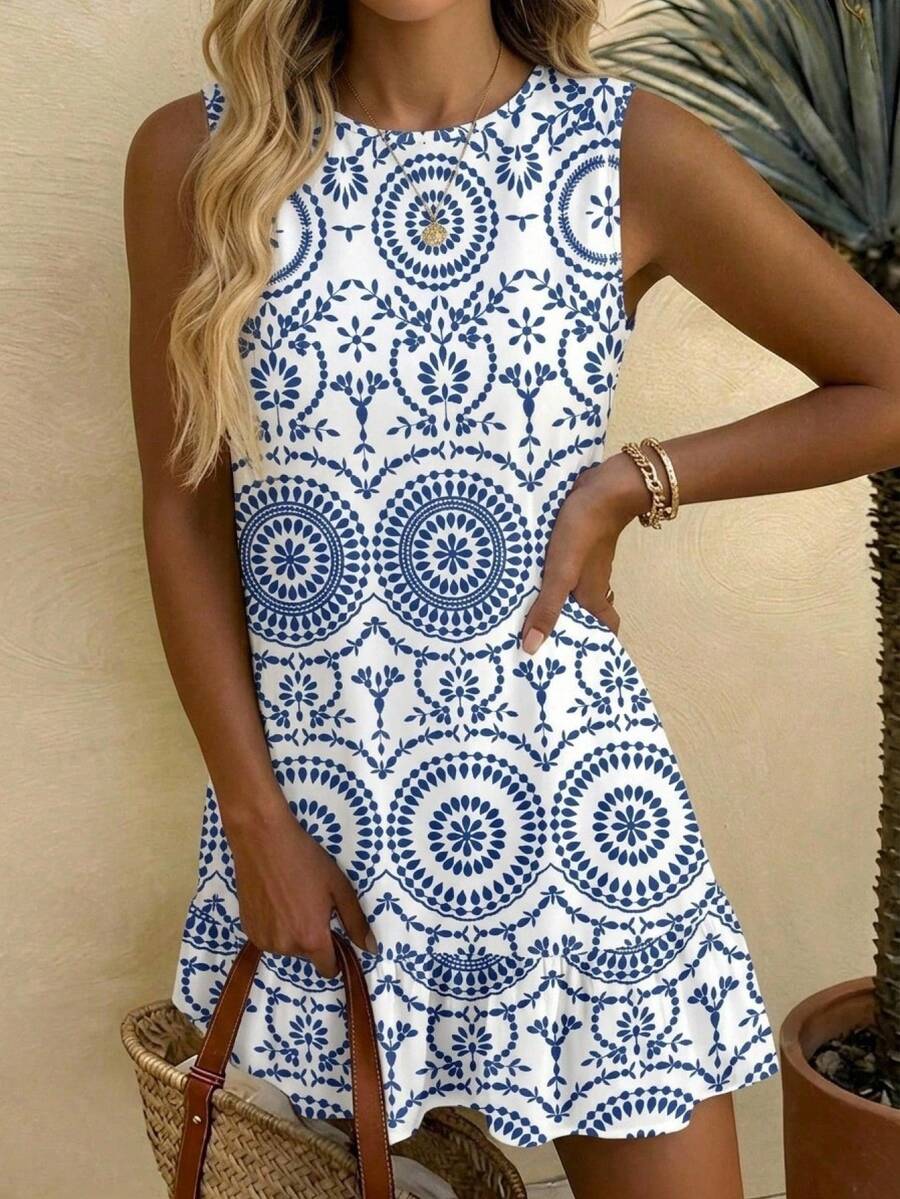 Easowa Vestido mini estampado para mujer, adecuado para primavera y verano - Multicolor - Ver 1