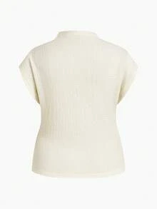 MOTF PREMIUM PLUS TEXTURED ASYMMETRIC COLLAR METAL BUCKLE ACCENT LONG SLEEVE T-SHIRT, SPRING/SUMMER - Apricot - View 2